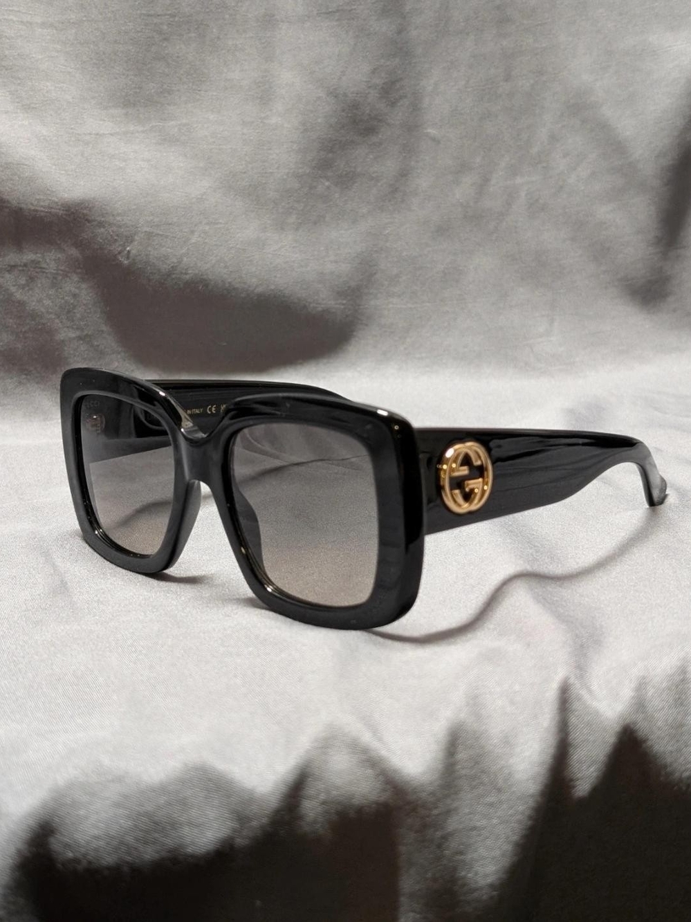 Gucci Black Square Frame Sunglasses with Gold Logo Accent
